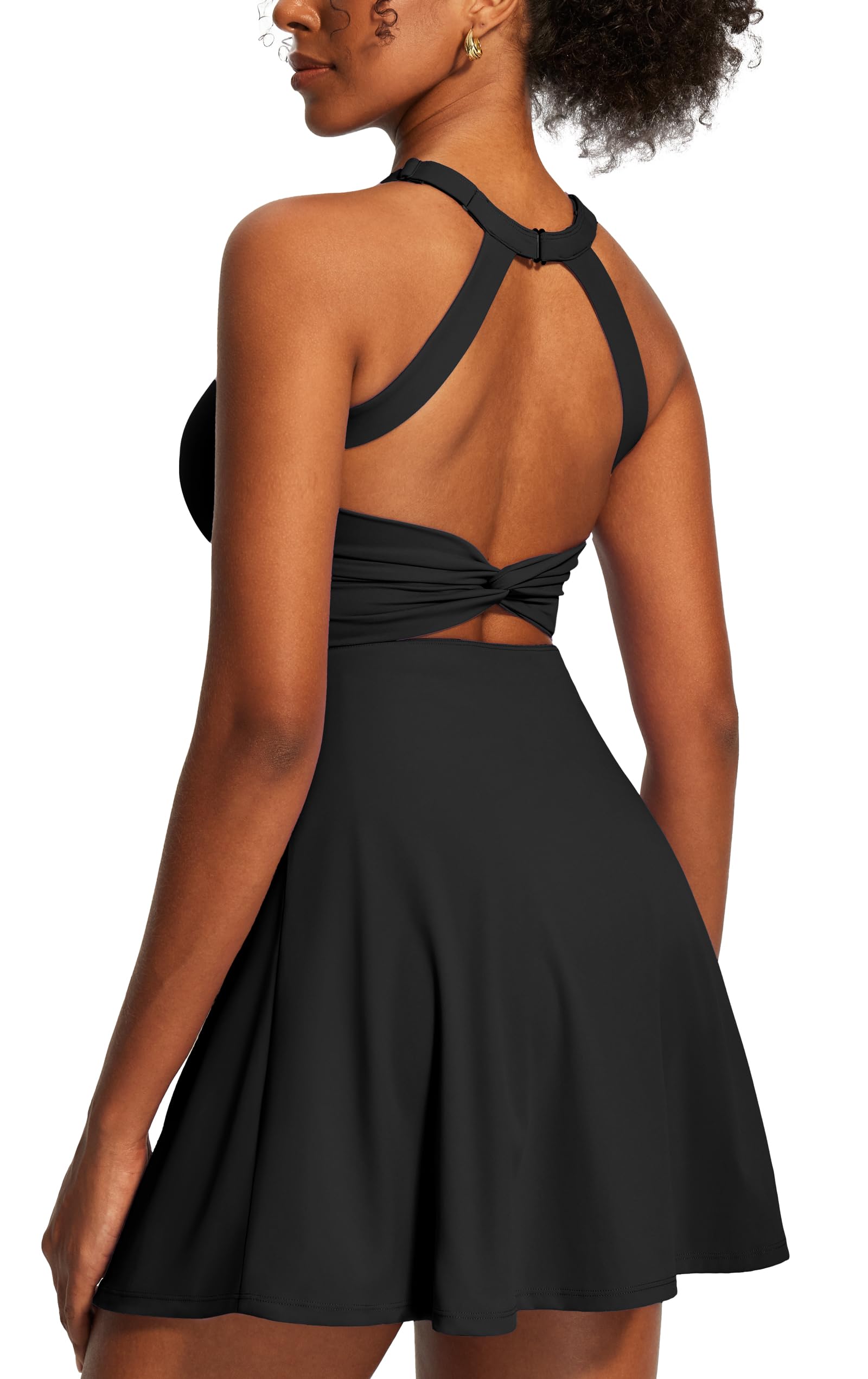 Heathyoga Tennis Dress with Built in Shorts and Bra Athletic Dress for Women Summer Cut Out Twisted Golf Workout Dress