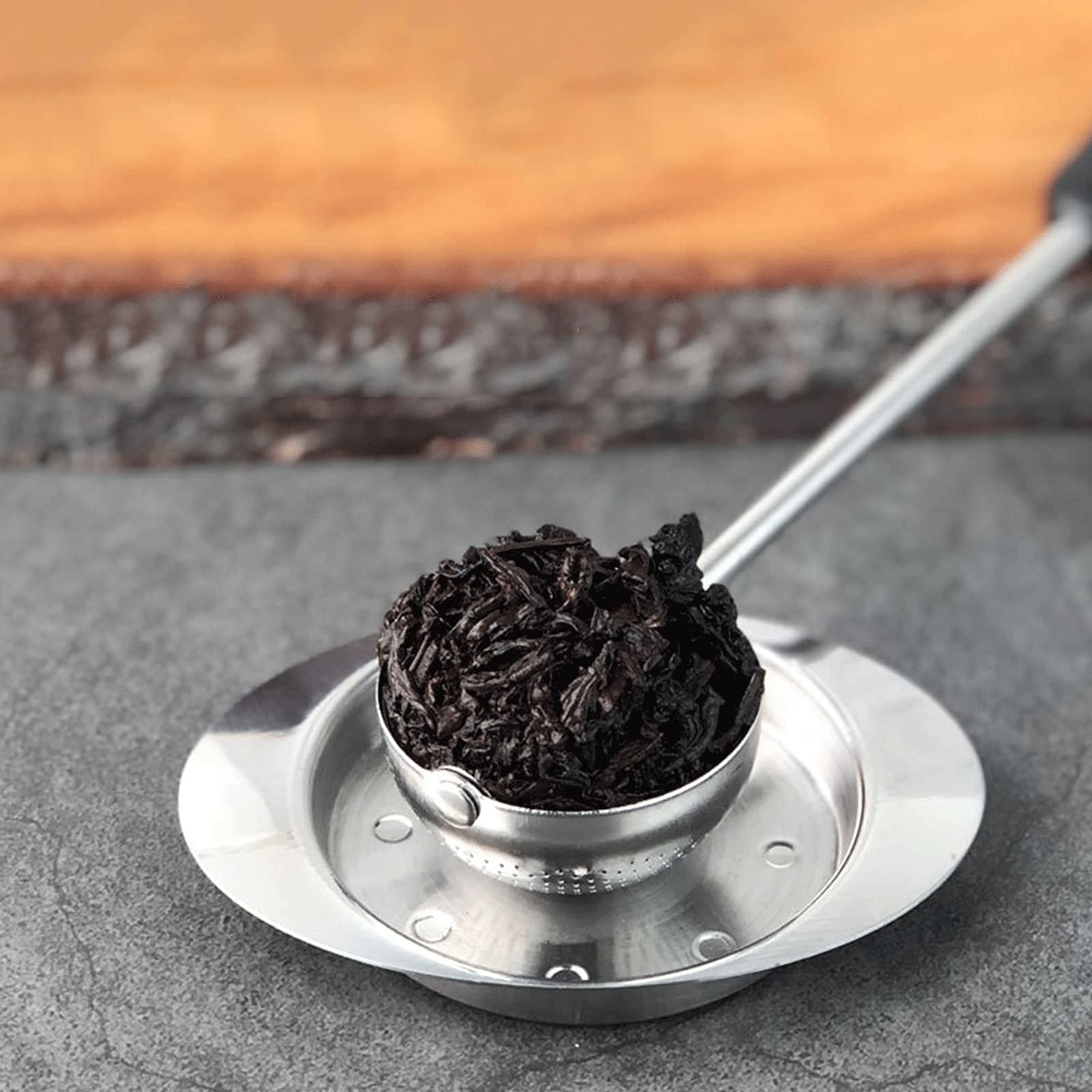 Infuseur à thé en acier inoxydable - Portable - Maille fine - Poignée de 14 cm - Rotation à 360 degrés - Noir