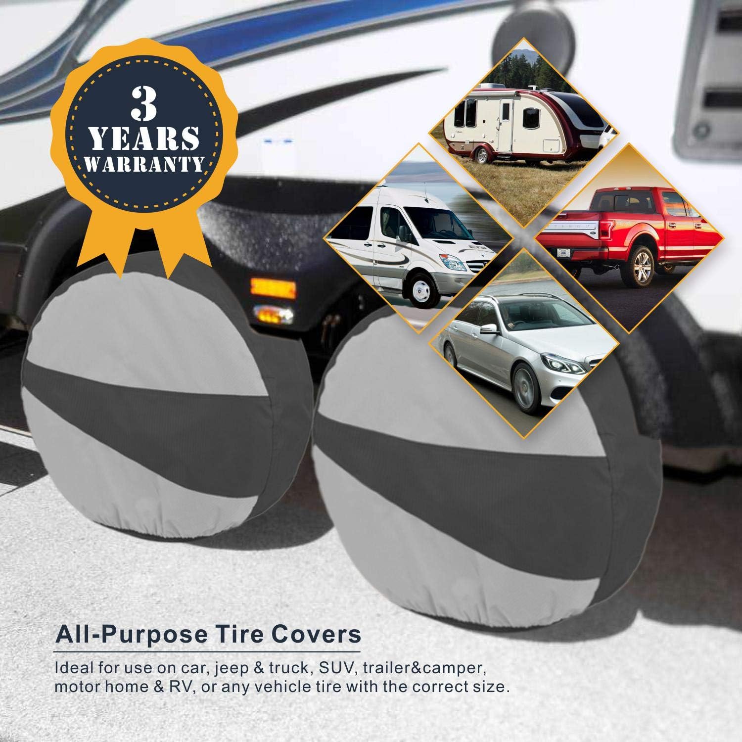 Explore Land Tire Covers 2 Pack - Tough Tire Wheel Protector for Truck, SUV, Trailer, Camper, RV - Universal Fits Tire Diameters 23-25.75 inches, Black & Gray