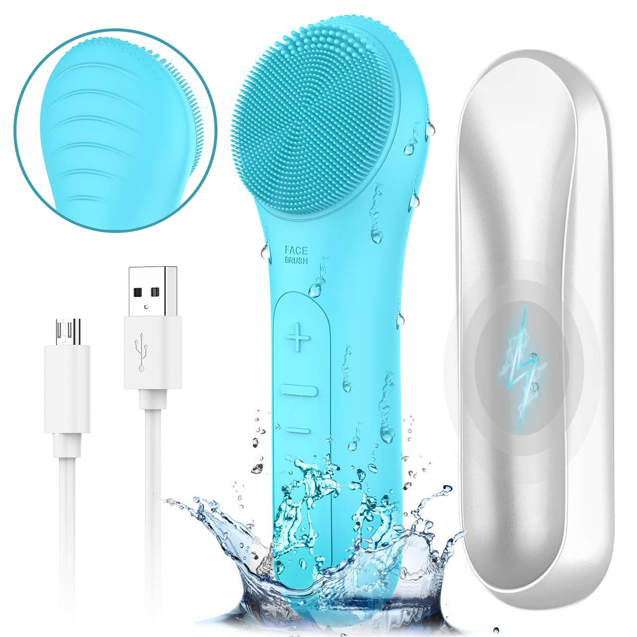 Sonic Facial Cleansing Brush, Waterproof Electric Face Brush Skin Cleansing for Deep Cleansing, Gentle Exfoliating and Massaging, Inductive Charging,Blue : Beauty & Personal Care