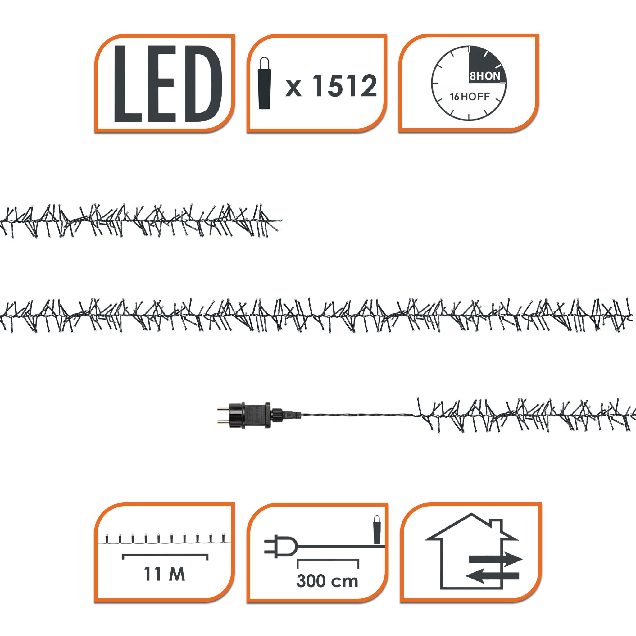 Spetebo Łańcuch świetlny LED na choinkę, ciepła biel, długość 11 m, 1512 diod LED, łańcuch świetlny z chipem pamięci i 8 funkcjami, do użytku wewnątrz i na zewnątrz