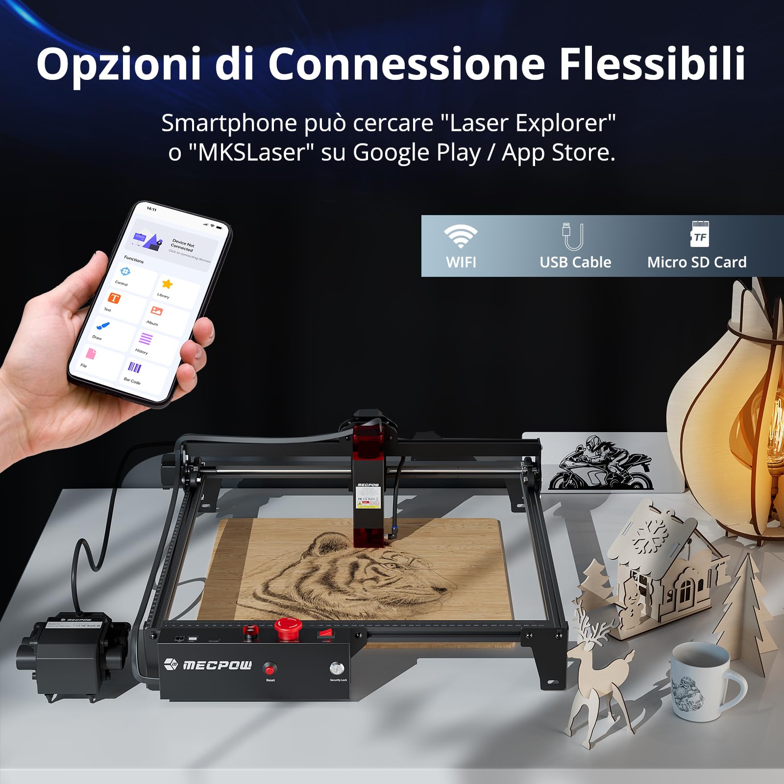 X3Pro Incisore Laser con Kit di Assistenza ad Aria - Taglio Laser 10W per Metallo e Legno, Laser Engraver con Stop di Emergenza, Rilevamento Fiamma e Giroscopio, Area di Lavoro 410 x 400mm