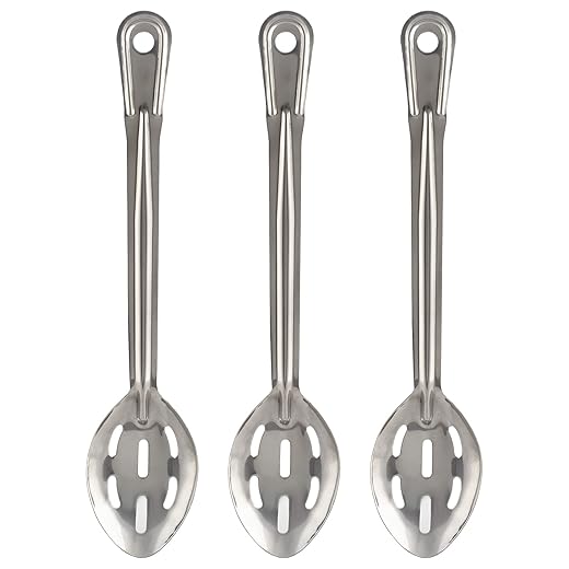 Perforated Stainless Steel Spoon - Serving Slotted Spoons for Restaurant - Large Metal Commercial Tablespoon for Cooking 3 Pcs