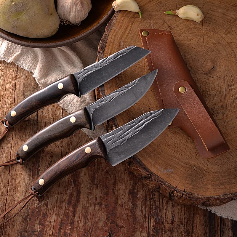 3.75inch Forged Hunting Fishing Knife with Sheath Tactical Utility Boning Paring Knives Chef's Butcher Kitchen Tools