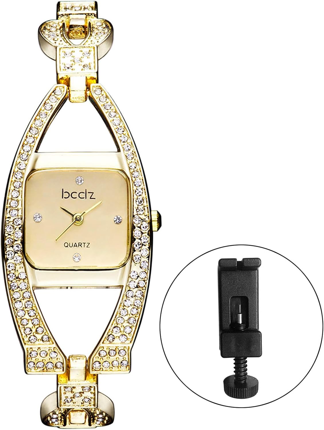 JewelryWe Luxury Square Bracelet Watch: Full Bling Cubic Zirconia Decorated Gold Watches Rectangular Dial Stainless Steel Removable Strap Analog Quartz Wristwatch for Women for Valentine's Day - Image 8