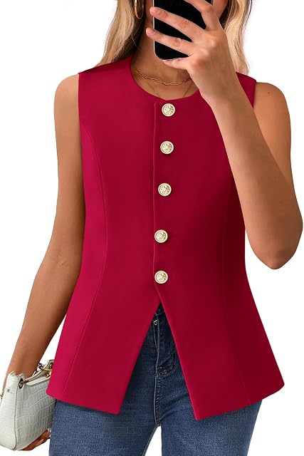 BTFBM Veste de blazer sans manches d'été pour les femmes Dressy Button Down rond Neck Business Casual Outfits Robe de travail Vestes Tops