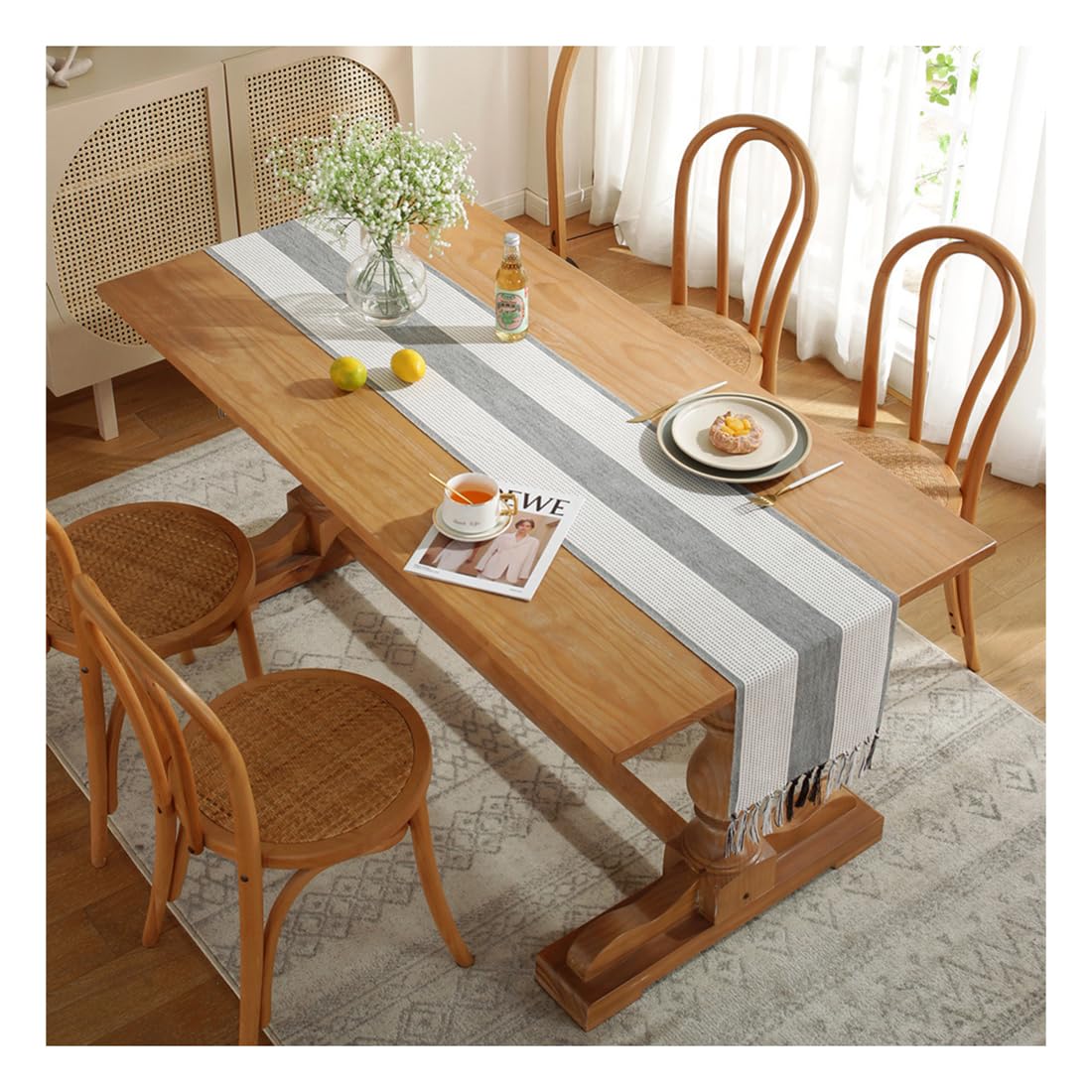 NIUSABOU Kitchen Dining TableDecoration, Table Runner Nordic Striped Farmhouse Style Wedding Decor Multicolor 33x(92-305) cm(Ark Gray,33x183cm(12.9x72in))