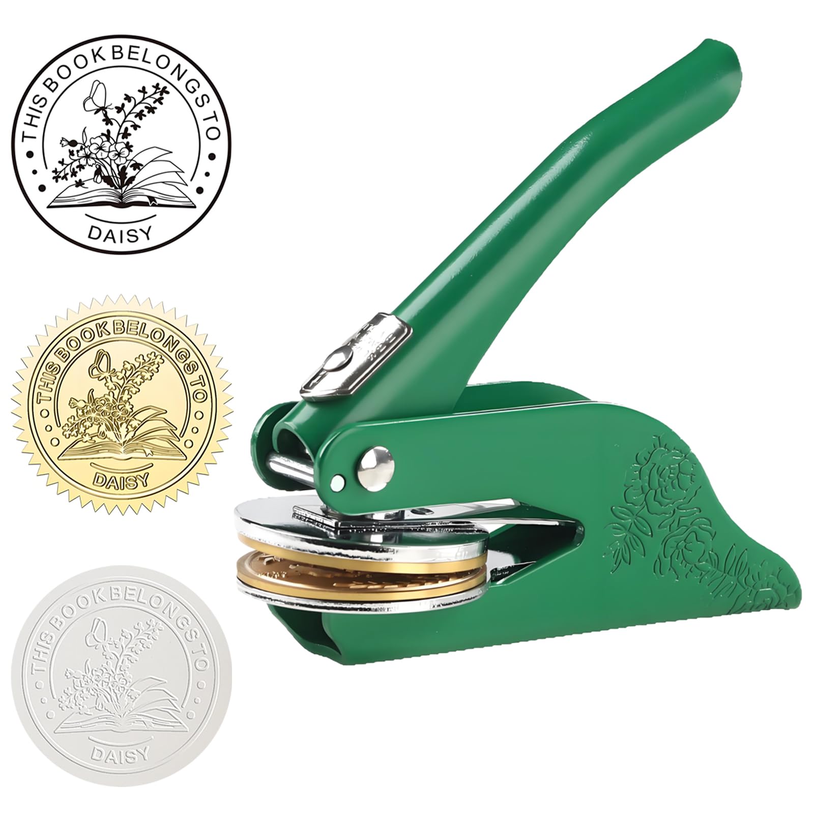 Laishengte Green Custom Book Embosser For Wedding Gift Personalized Logo Embosser Stamp For Book Envelopes Napkins Invitation Card (Green)