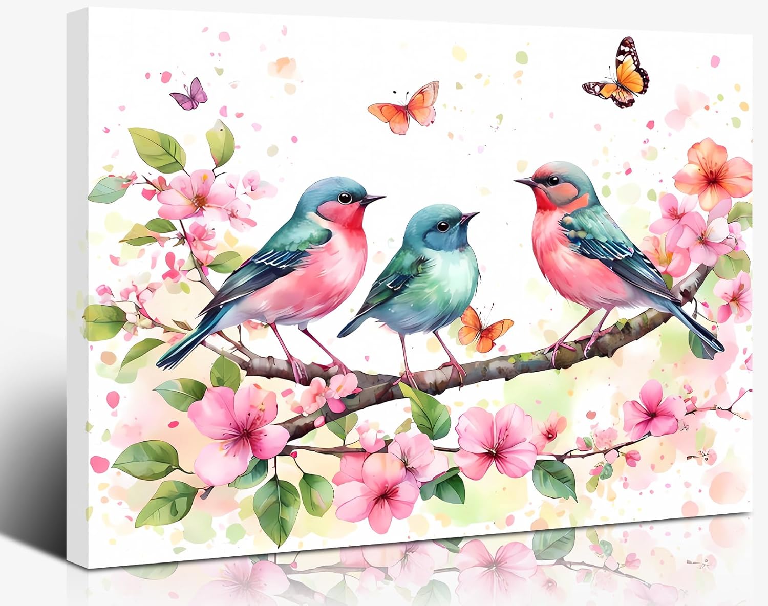 Framed Watercolor Birds Wall Art Prints,Country Flower Bird Pictures Wall Decor Colorful Flower Bird Pictures Art for Bathroom Bedroom Living Room Office Decorations12 x16