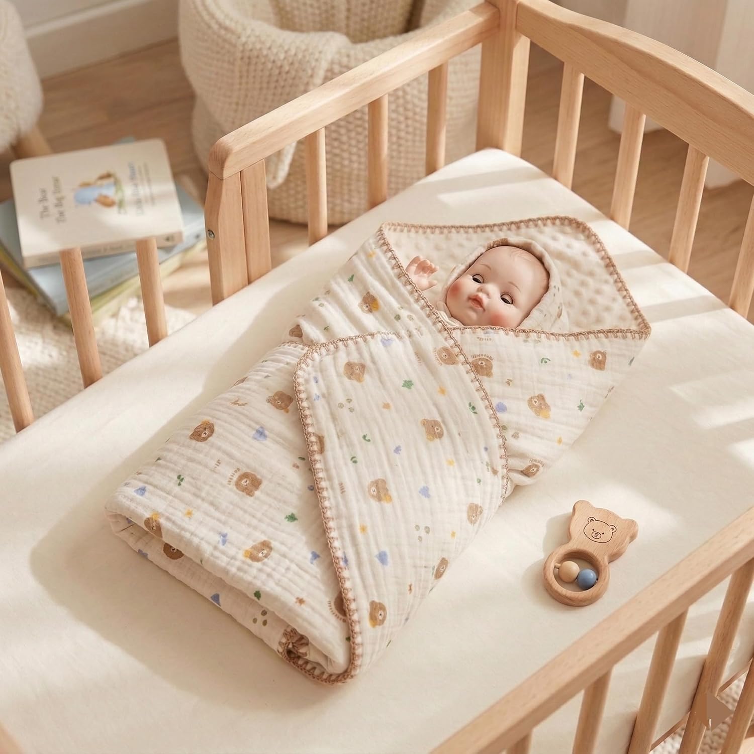 Muslin Baby Blankets Newborn | 100% Organic Cotton Soft Receiving Blanket for New Born Baby | Large 100x100 cm Breathable Swaddle Wrap (Pack of 1)-image-48