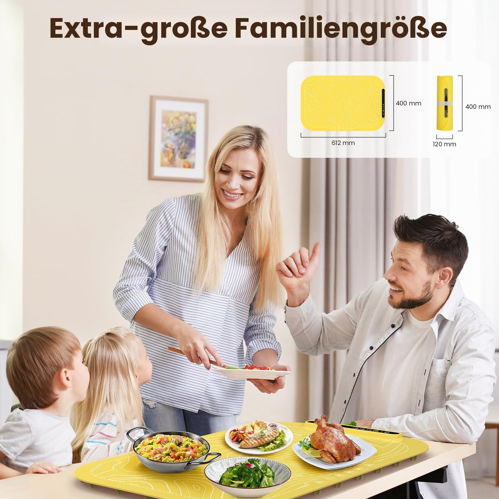 Elektrisches Warmhalte-Tablett für Lebensmittel, Vollflächige Heizung Speisenwärmematte, Rollbare & Tragbare Speisenwärmer, Speisenwärmer für Partys Buffet, Warmhalteschalen für Buffets Party (Yellow)