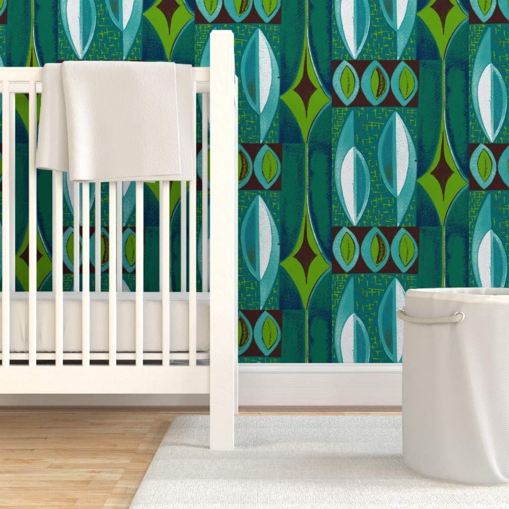 Spoonflower Peel & Stick Wallpaper 6ft x 2ft - Mid Century Modern Tiki Retro Mod Custom Removable Wallpaper