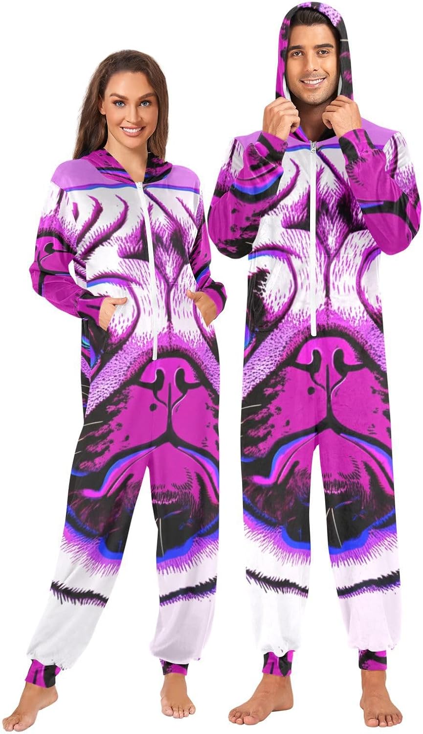 GAIREG Pug Dog Cartoon Men Women One-Piece Christmas Pajamas, Zipper Adult Christmas Onesie