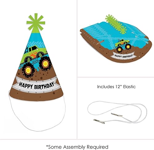 Miniatura 4 de Big Dot of Happiness Smash and Crash - Monster Truck - Sombreros de fiesta de feliz cumpleaños para niños y adultos - Juego de 8 (tamaño estándar)