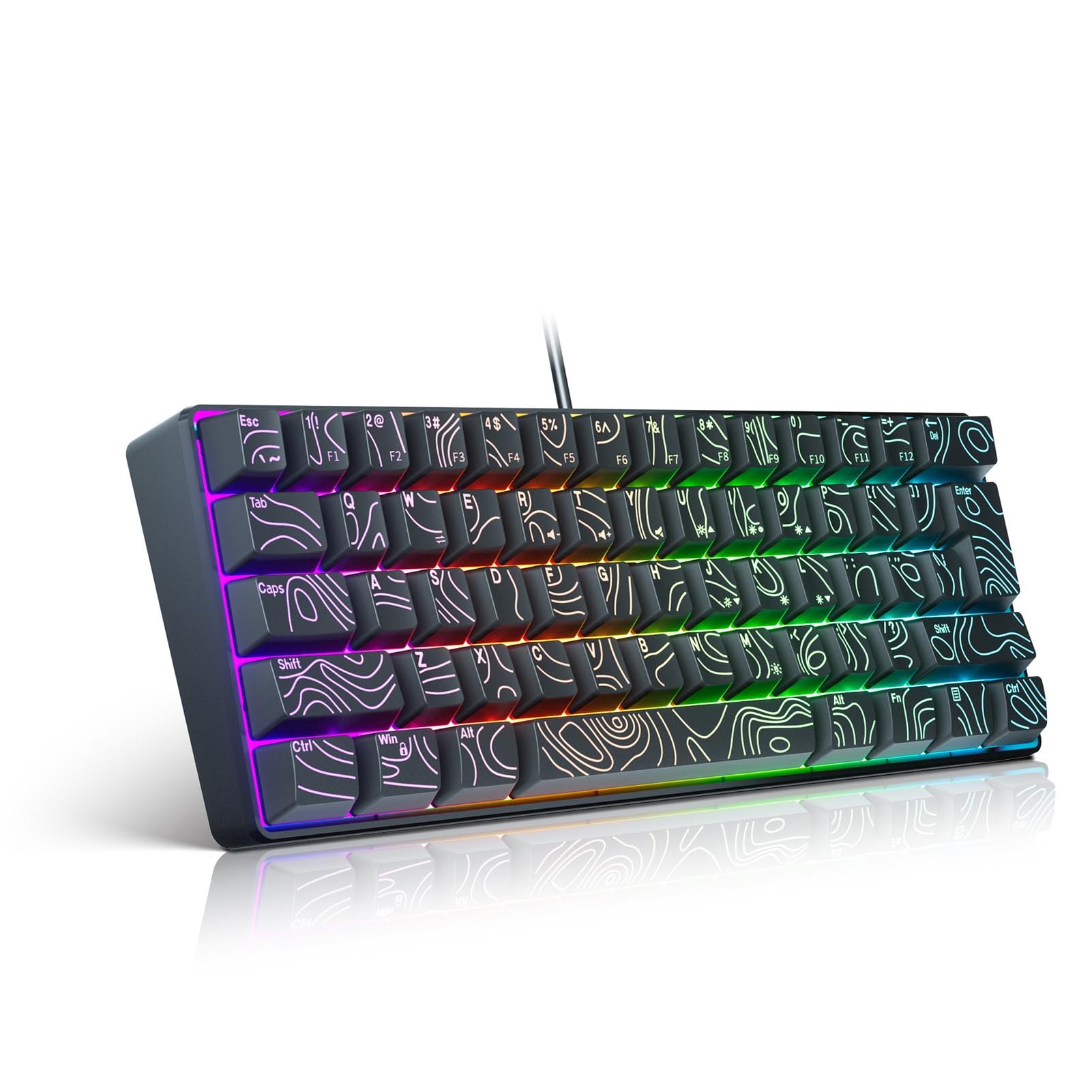 Generic Membrane Gaming Keyboard, RGB USB Wired Compact Computer Keyboard 61 Keys, N Key Rollover Contour Keycaps, Mechanical Feeling for Work Gaming, 8 Light Colors