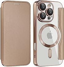 Flip Case for iPhone 16 Pro Clear Cover Support MagSafe |RFID Blocking| Wallet Purse Shockproof Leather Stand Cover Individual Protection for Each Lens Phone Skin for iPhone 16 Pro Desert Gold