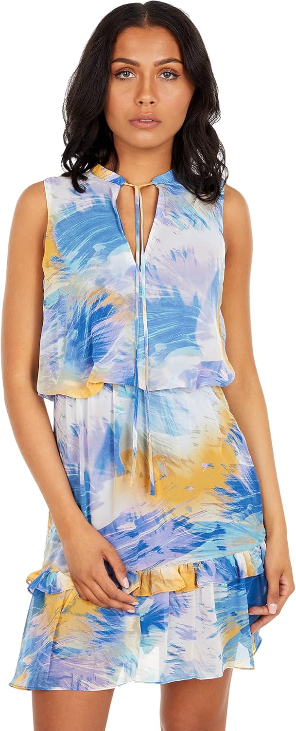 LAUNDRY BY SHELLI SEGAL Vestido con cuello anudado, Tonos de azul, 16