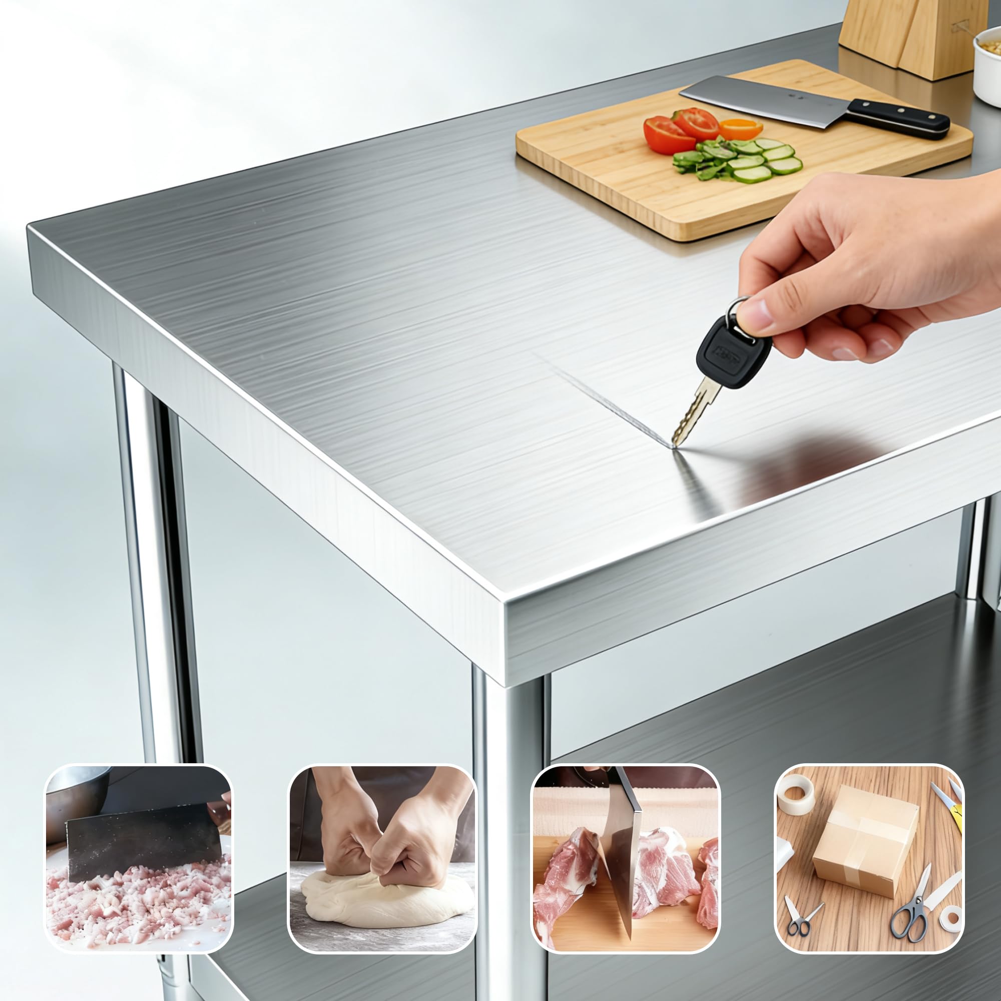 Tavolo Da Lavoro in Acciaio Inox, Tavolo Da Preparazione Commerciale A 3 Ripiani Con Ripiani Regolabili, Scaffali Acciaio Inox Banco Da Cucina Acciaio Per Cucina, Ristorante,Garage,120x50x80cm