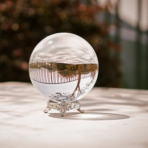 Miniatura 4 de Bola de cristal transparente de 3.9 pulgadas con soporte de metal, adivinador, bola de cuarzo místico, accesorios de fotografía, esferas de