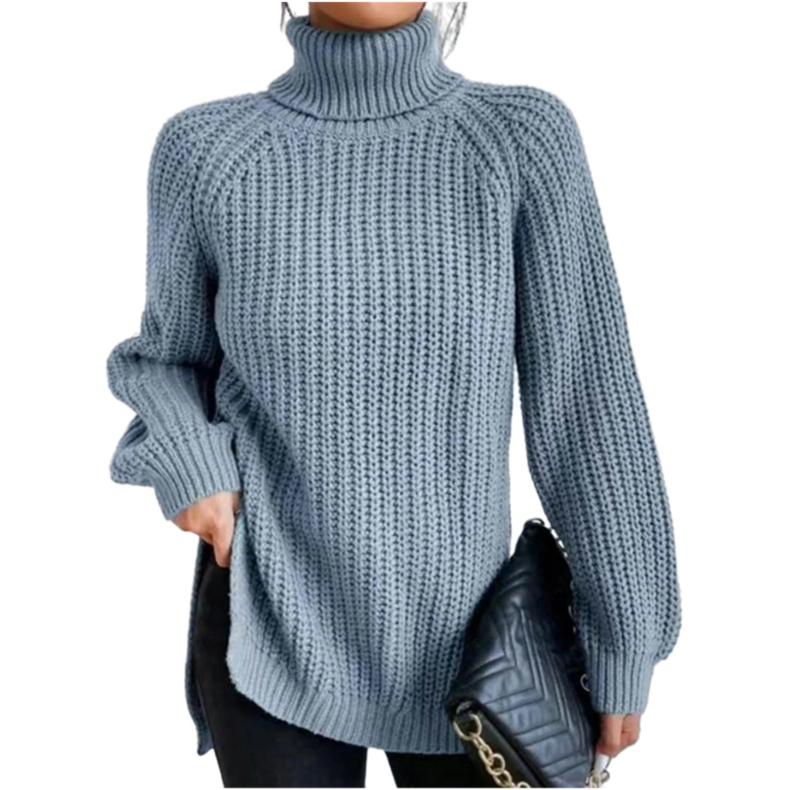 Sweter dla kobiet jesień zima luźny długi rękaw golf sweter damski jednolity kolor miękki sweter z dzianiny średniej długości
