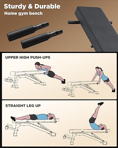 Miniatura 4 de KURONO 90 Adjustable Weight Bench, 1000LB Heavy Capacity Workout Bench Press for Home Gym, Foldable Incline Bench with Dragon Flag Handle 2023 New