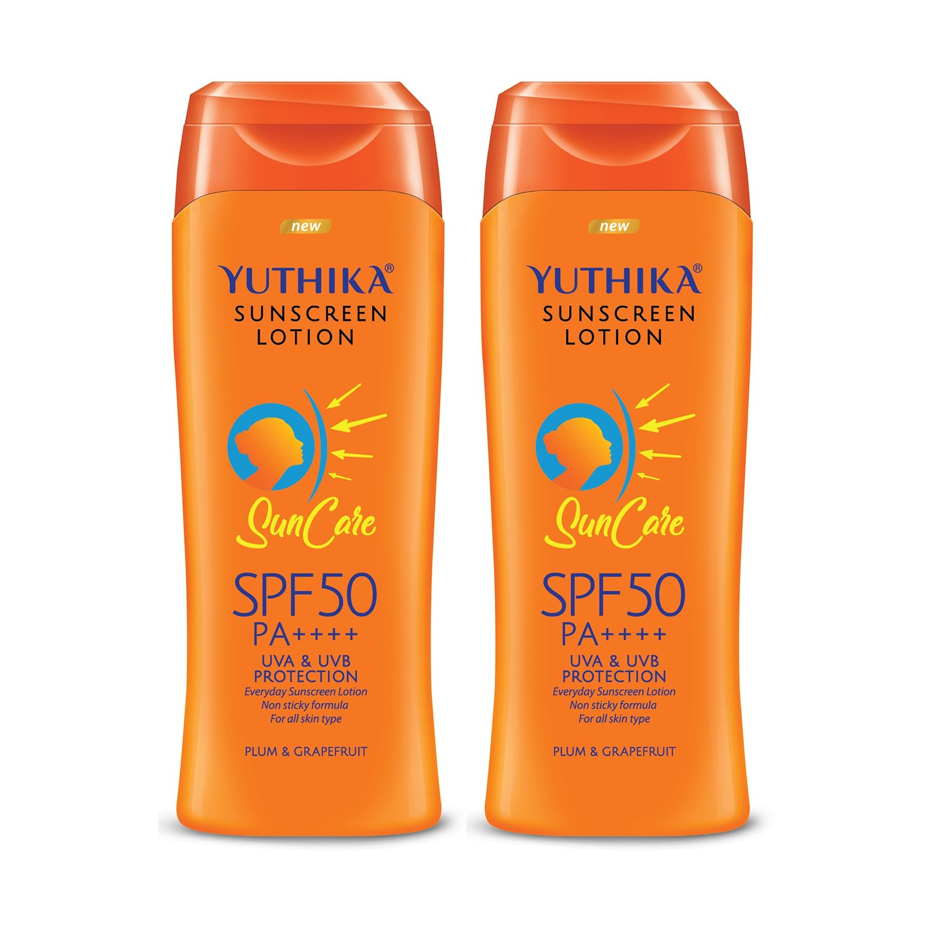 Yuthika Sunscreen Lotion SPF 50 PA+++ | 100ml | High Protection | Non-Greasy Formula | UVA & UVB Defense | For All Skin Types (Pack of 2)