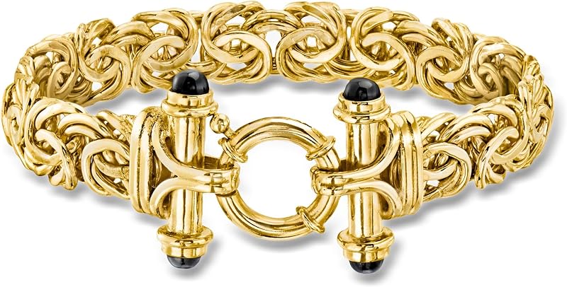 Ross-Simons 14kt Yellow Gold-Plated Byzantine Bracelet With Onyx