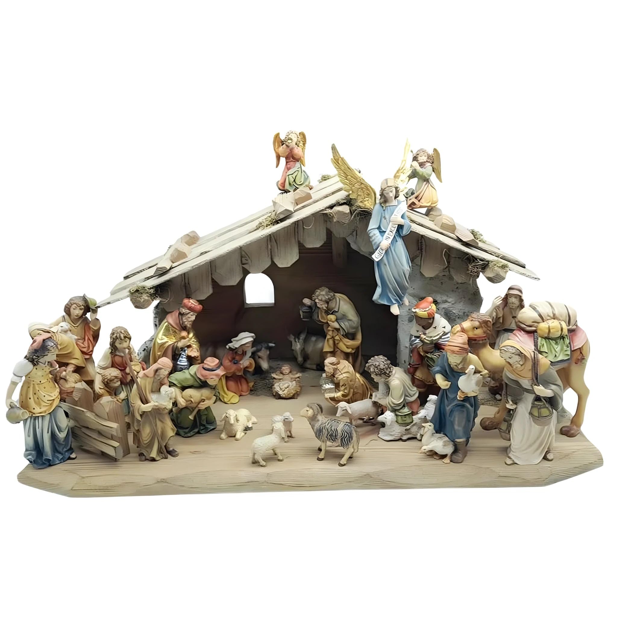 Dolfi 27-Piece Wooden Nativity Set with Stable - Brown