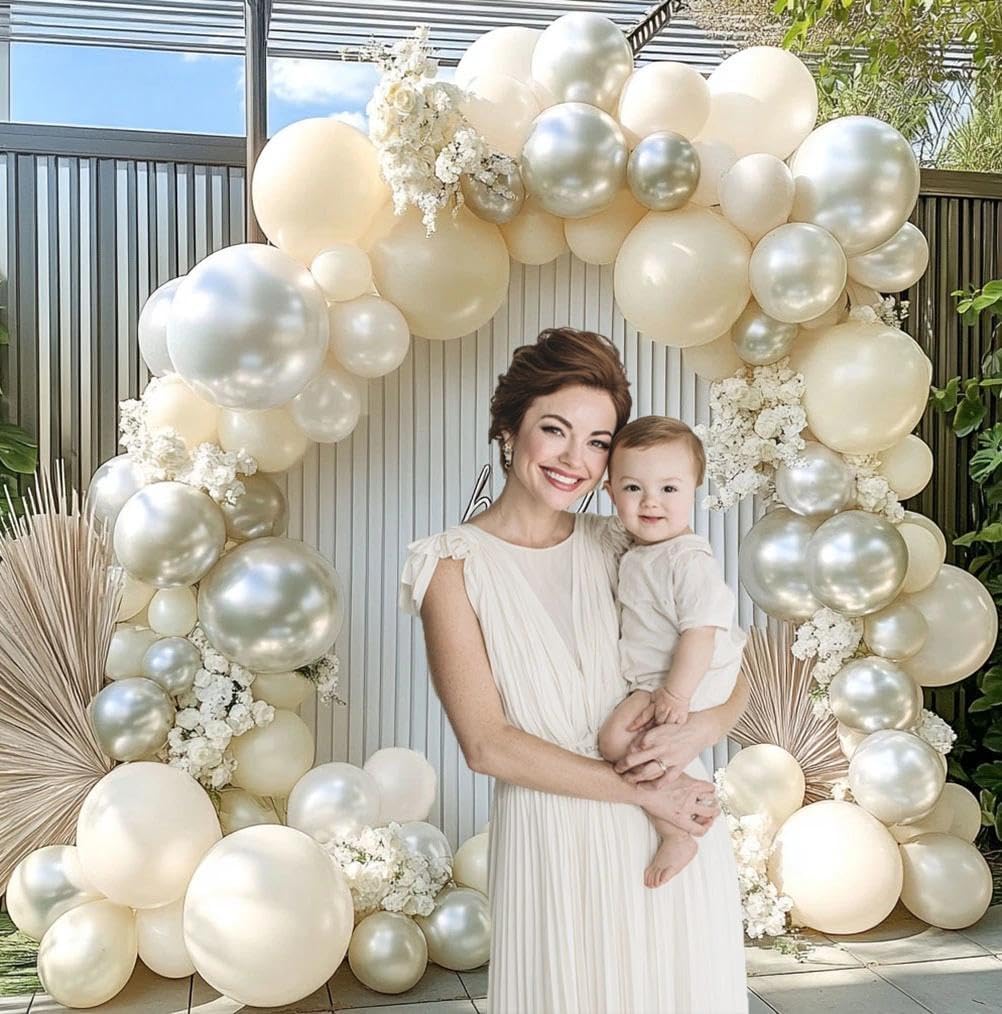 Pearl Balloon Garland Double Stuffed Pearl White Cream Ivory Sand White Pastel Balloons Arch Kit for Wedding Bridal Baby Shower Neutral Anniversary Birthday Party Decorations