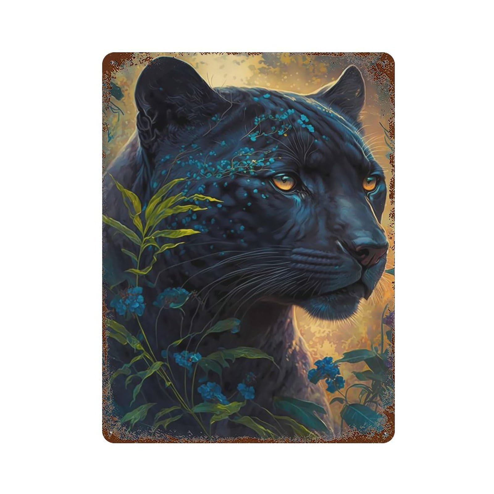 Decorative Tin Sign with Black Tiger Gold Design 15.7"x11.8", for Garage, Bar And Workshop Decor, Farmhouse Wall Decor