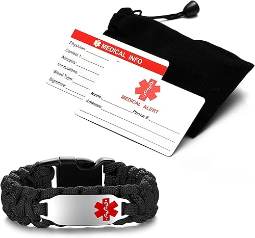 Miniatura 7 de JUST MEET YOU Pulseras de identificación médica para mujeres y hombres personalizadas, pulseras de alerta médica con grabado personalizado para