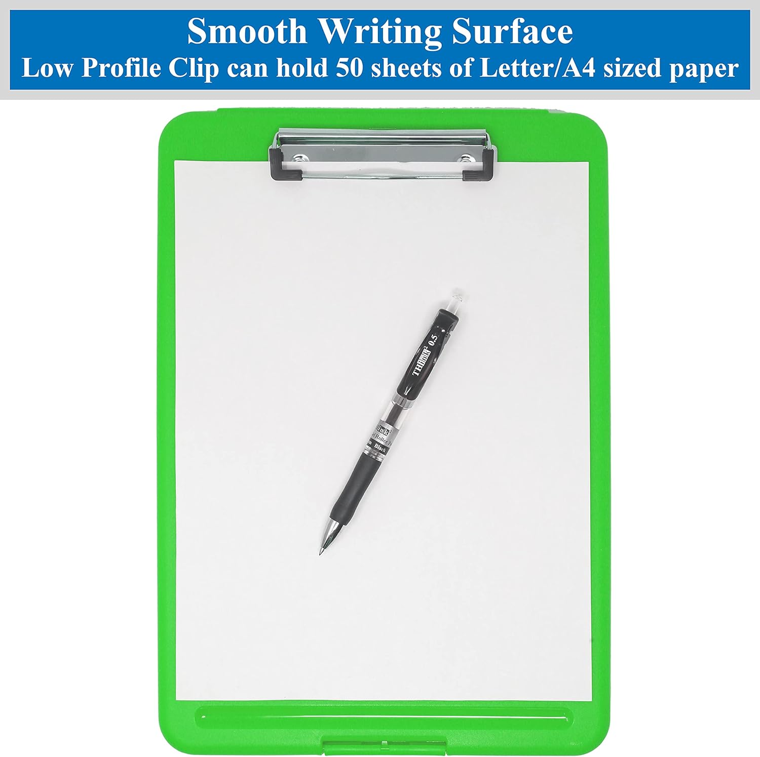 Think2Master [3 Pack] Green Plastic Storage Clipboard. | 25% Heavier & Sturdier| Heavy Duty and Won’t Flex Like Other Brands (Compare The Weight). Storage Compartment Holds 150 Letter Sized Paper.