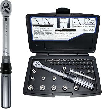 1/4-Inch Drive 20-200 Inch Pound Torque Wrench Kit 2.26-22.6 Nm for Carbon Bikes Maintenance, 1/4 Drive, 72-Tooth Gear Ratchet, 43in1 Set with 30pcs S2 Steel Bits and 9pcs CrV Sockets