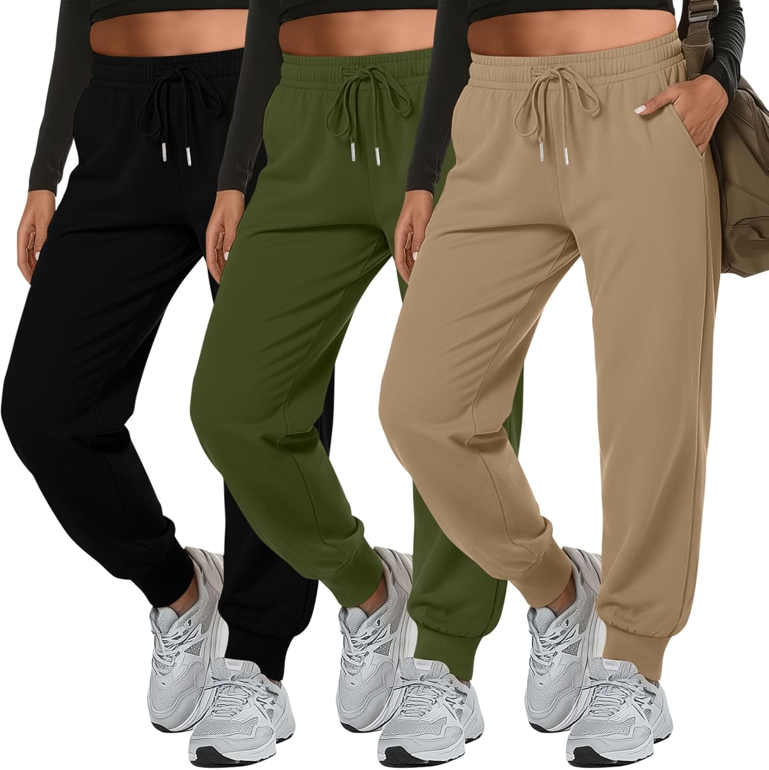 3Pack Women's Plus Size Sweatpants with Pockets Drawstring Elastic Waist Joggers Lounge Running Yoga Pants Trousers