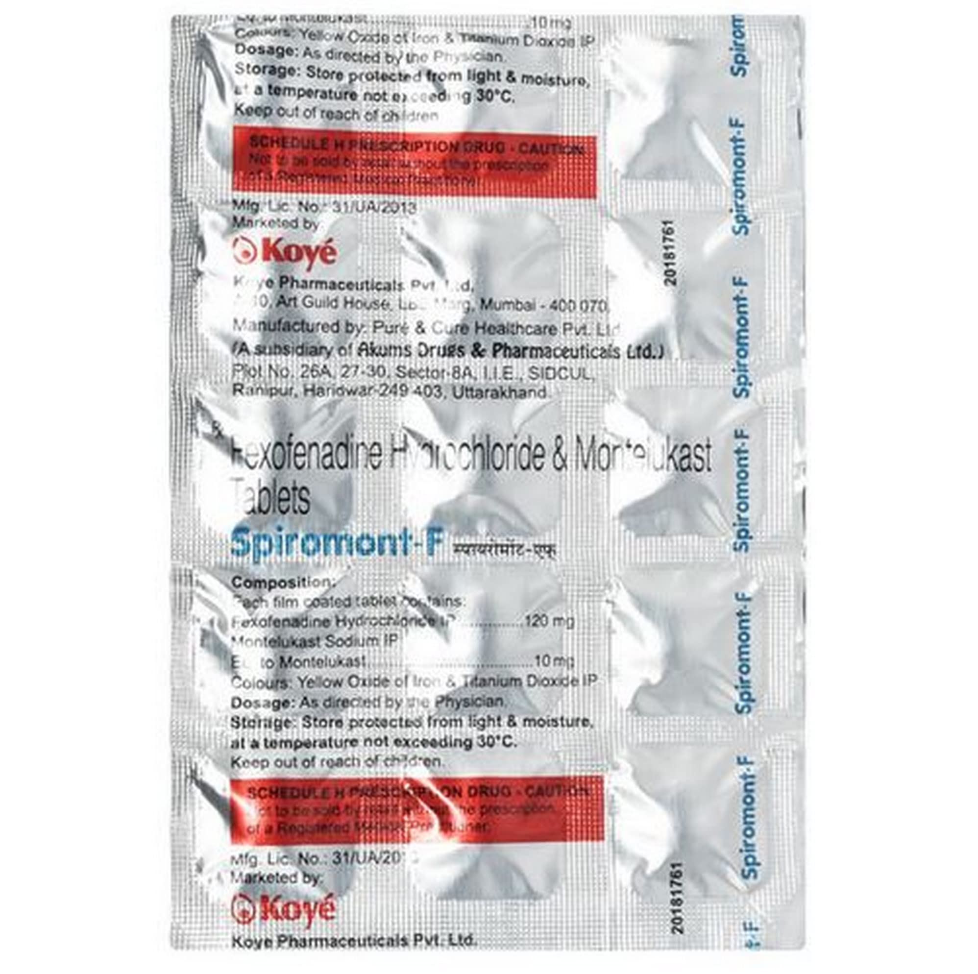 Spiromont-F 120mg - Strip of 15 Tablets