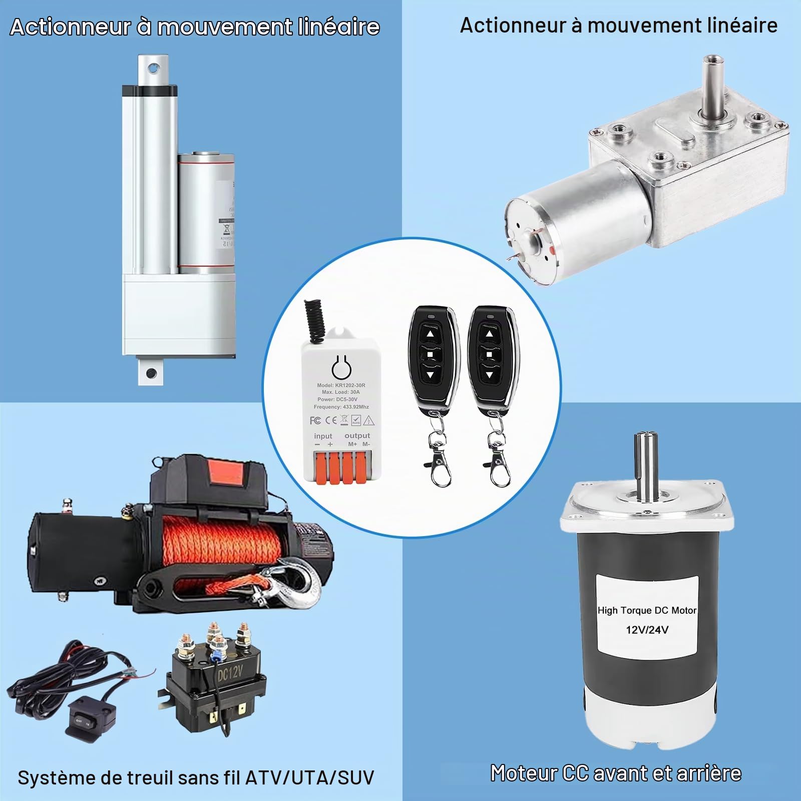 QIACHIP DC 5V/12V/24V Commutateur de télécommande Moteur 30A Relais Récepteur Module sans fil RF avec 2 émetteurs pour porte de garage,volet roulant,rideaux électriques,moteur avant-arrière
