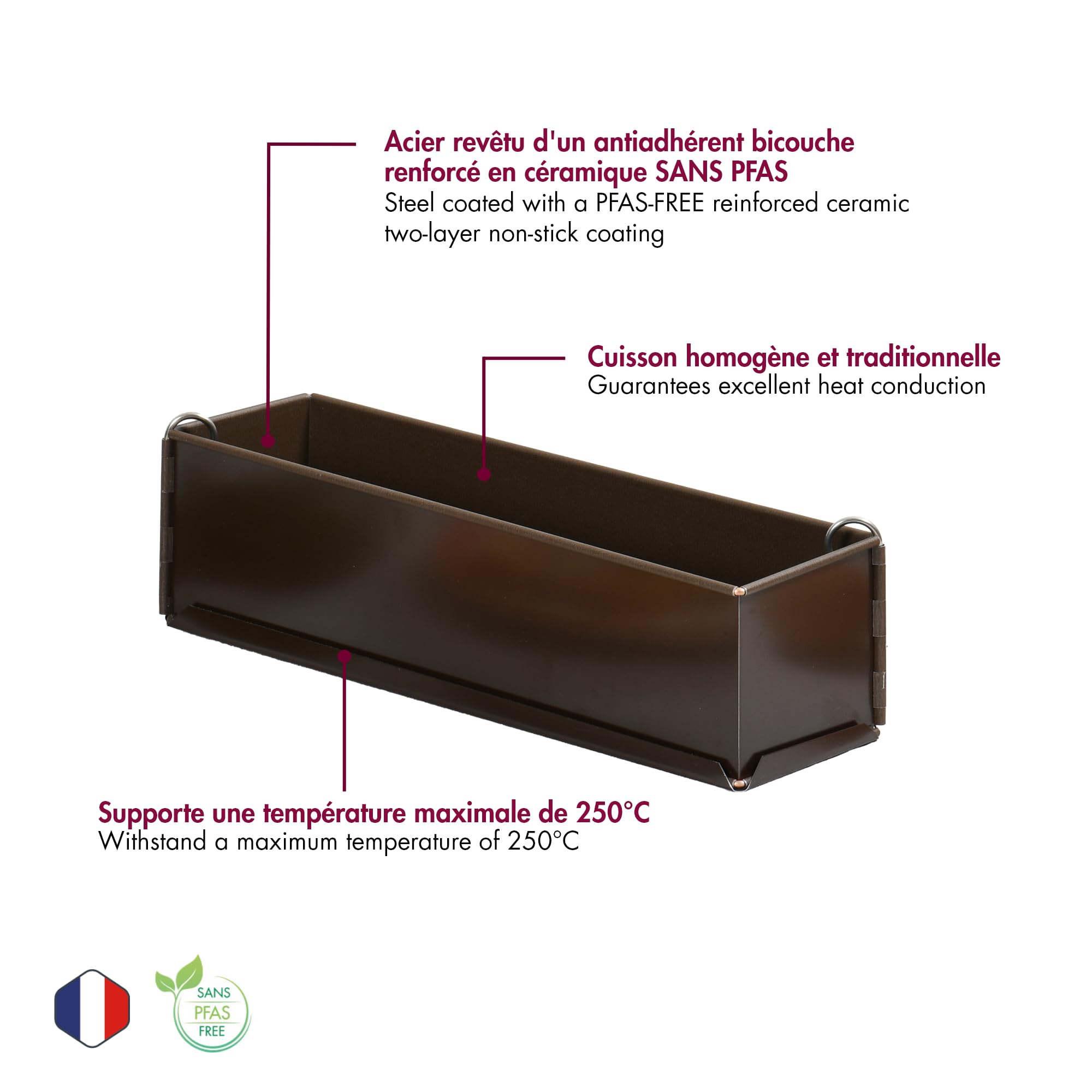Gobel - Pastetenform - Lang - Glatt - Antihaftbeschichtet - Springform - Hebeboden - 30 x 8 x 8 cm - Made in France