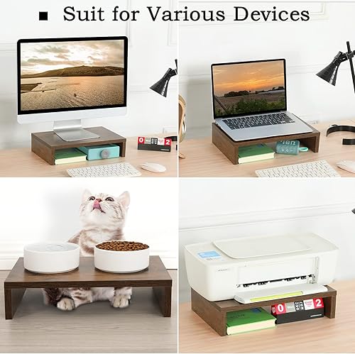 Miniatura 7 de TEAMIX Paquete de 2 soportes elevadores de madera marrón rústico para monitor y 1 paquete de 20 pulgadas de madera marrón rústico para monitor de