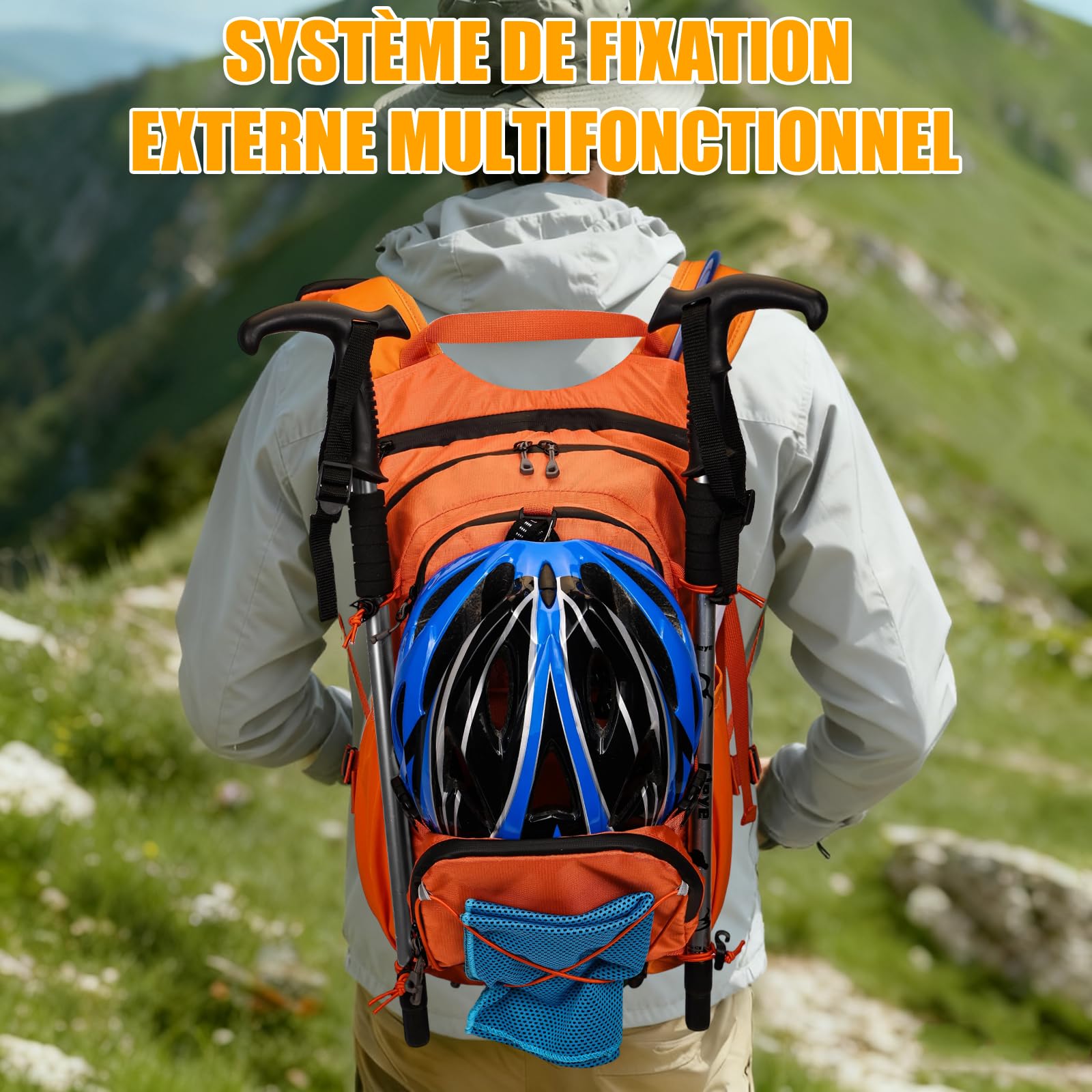 Sac à dos d'hydratation de 22 L, sac à dos de randonnée avec poche étanche de 2 L, housse de pluie cousue, compartiment isotherme pour homme et femme, course à pied, cyclisme, camping