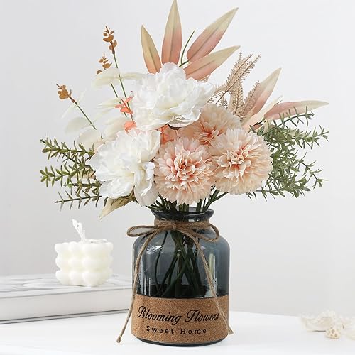 LEFTOVER Flores artificiales en jarrón, flores artificiales en jarrón, centros de mesa para comedor, centros de mesa de flores para mesas, flores