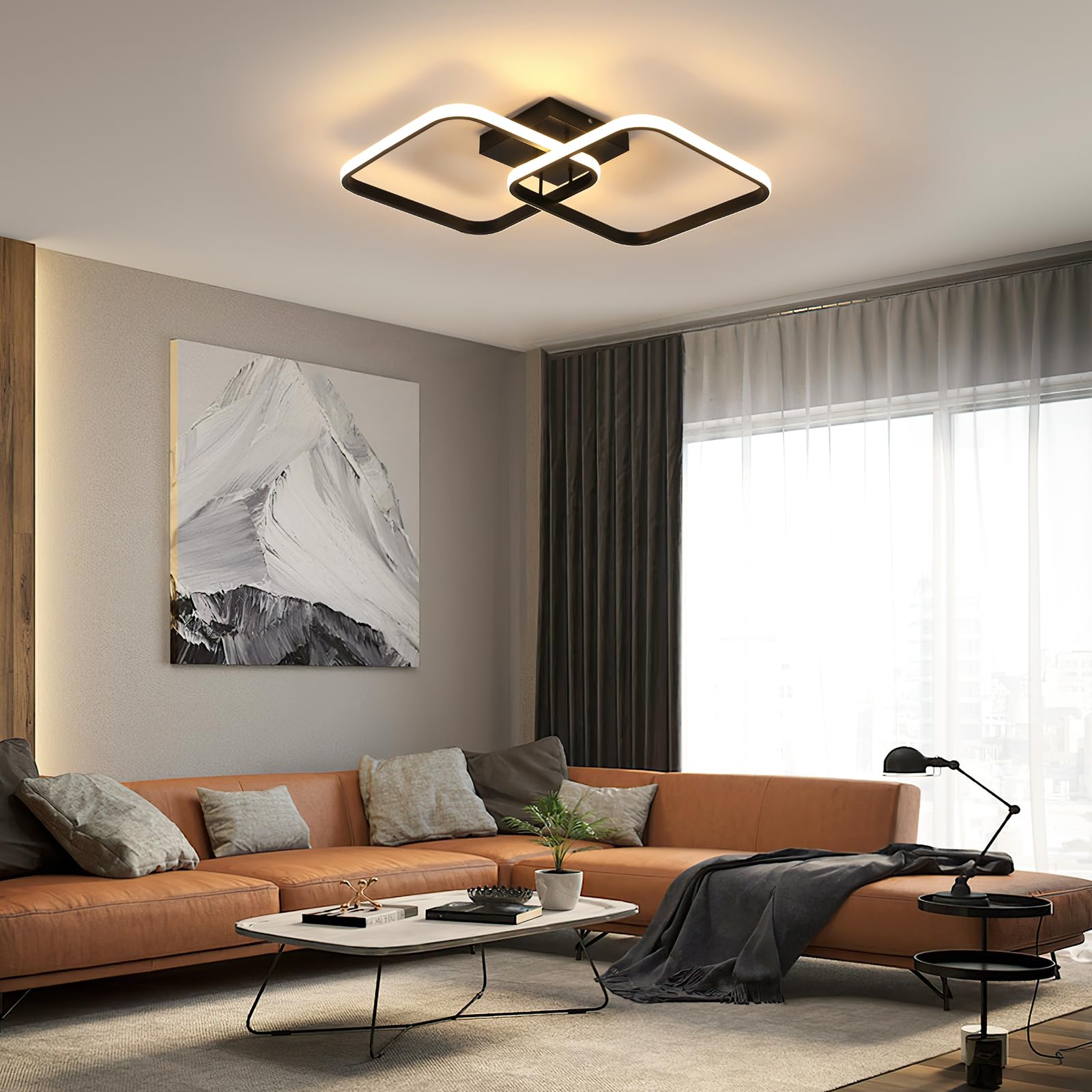 Osairous Plafoniera LED Soffitto 42W 4725LM, Lampada da Soffitto Quadrata Moderna 64CM, Plafoniera Soggiorno in Acrilico per Camera da Letto Cucina Studio Ufficio, Luce Calda 3000K, Nera