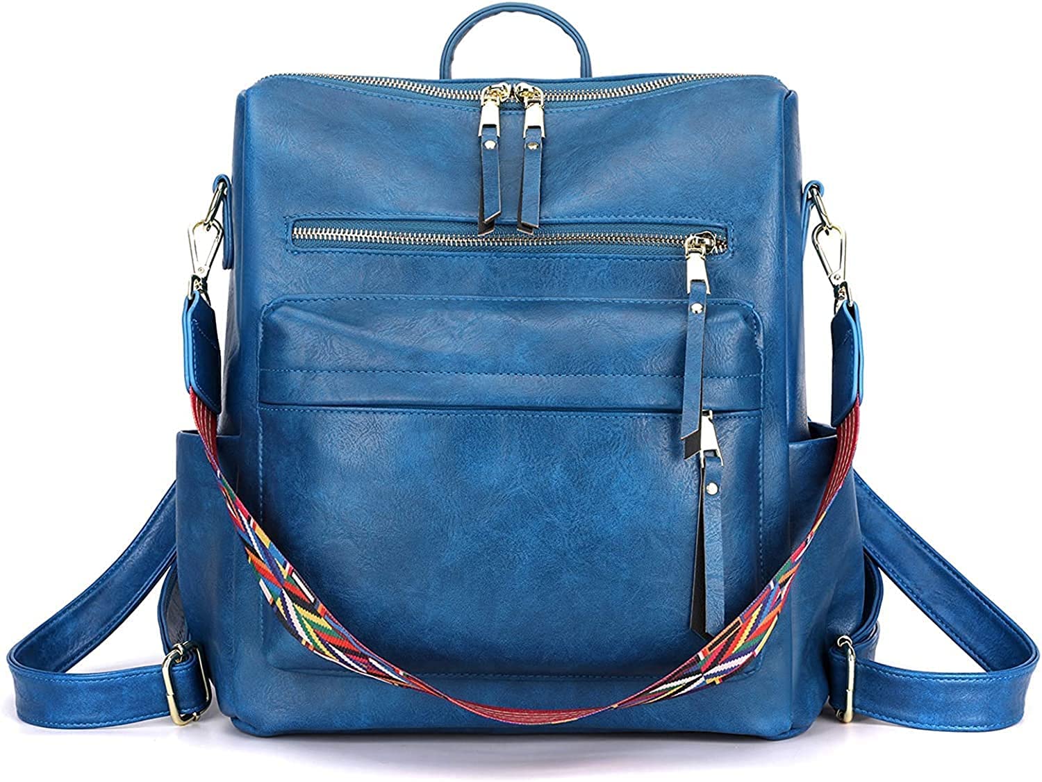Medium 24L Backpack Purse for Women Convertible Travel Vintage PU Leather Shoulder Backpack BlueUSA1-image-24