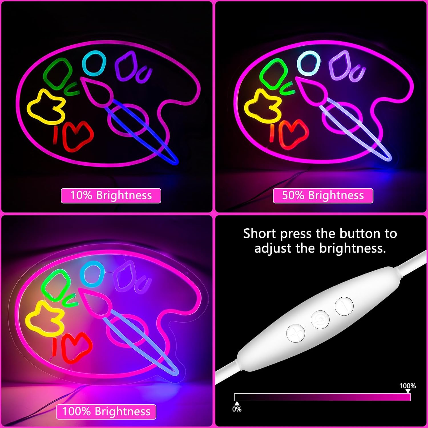 Paint Palette Neon Sign For Wall Decor Studio Room Led Lights, Pink Draw Decor Neon Signs Aesthetic Operated Light For Door Decorations, Drawing Room Accessories Neon Sign - Image 3