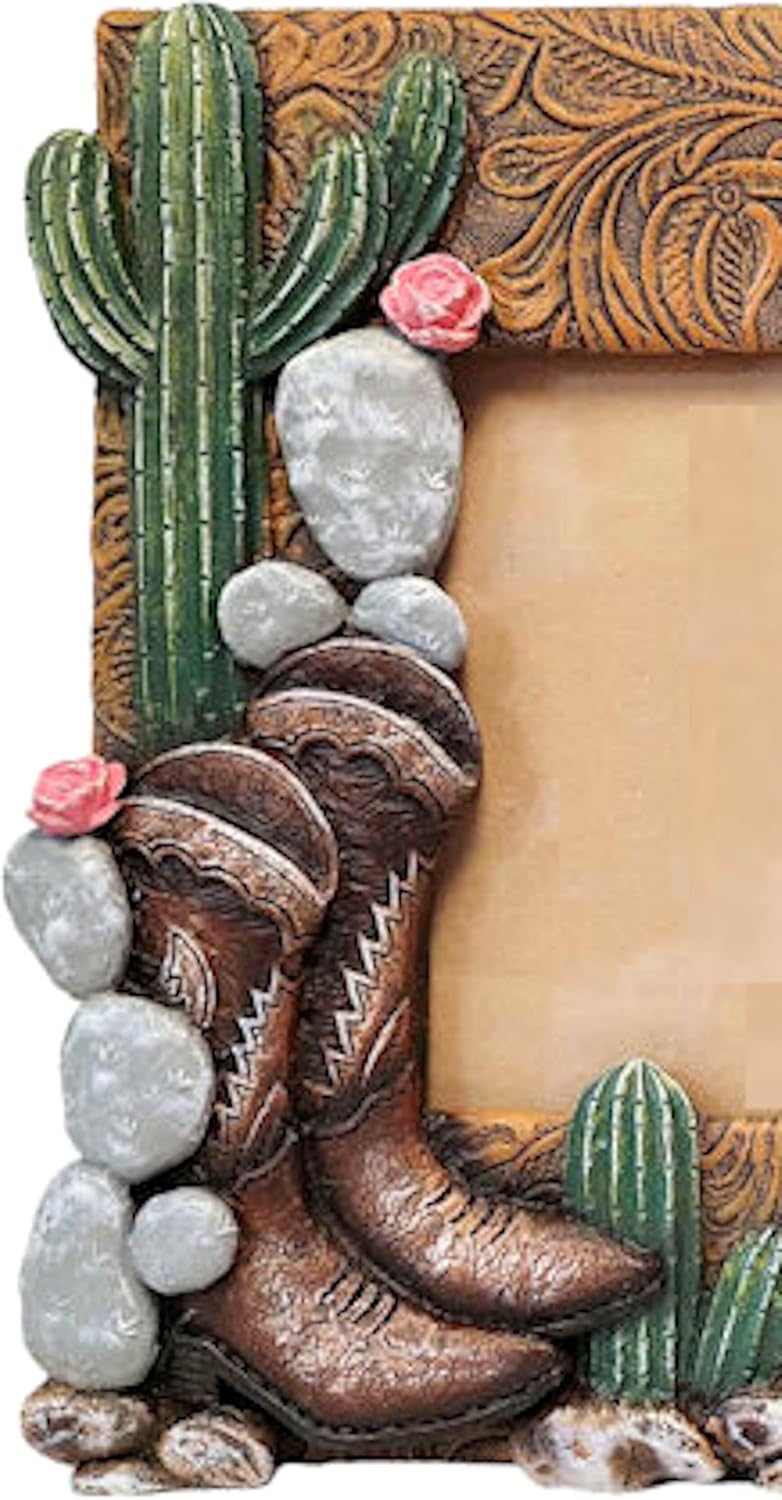 The Bridge Collection 4x6 Western Boots and Cactus Picture Frame - Western Home Decor Items - Picture Frame for Western, Cowgirl, or Country Decor