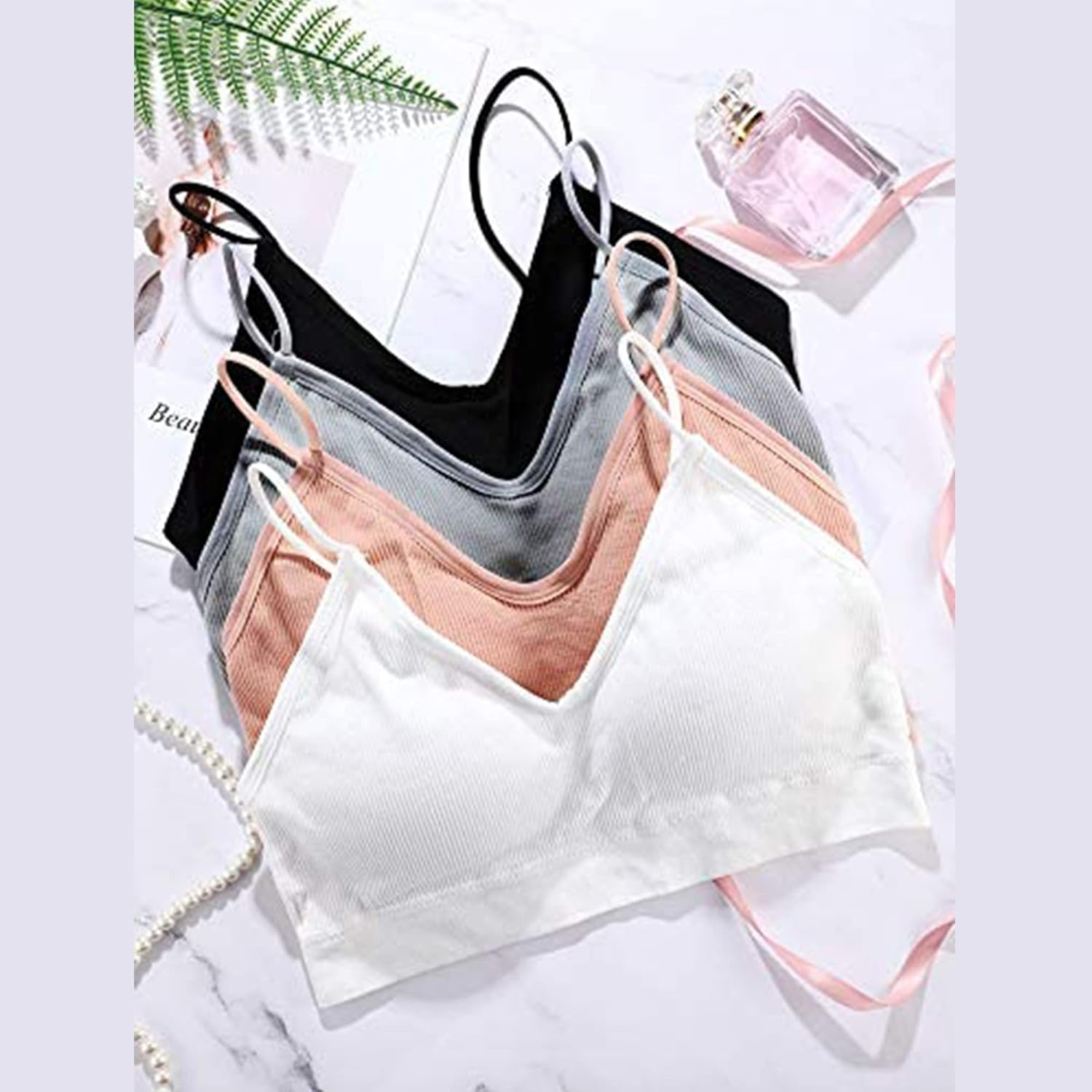 Blulu 4 Pcs Cami Bras for Women Padded Seamless Straps Sleeping Bra Cami Bralettes for Yoga Lounging - Image 6