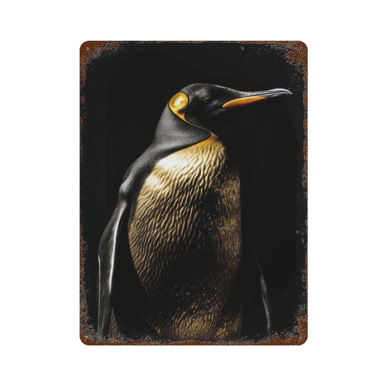 Penguin Gold Animal Rust Effect Tin Sign 15.7"x11.8", Ideal for Farmhouse, Kitchen And Entryway Decor