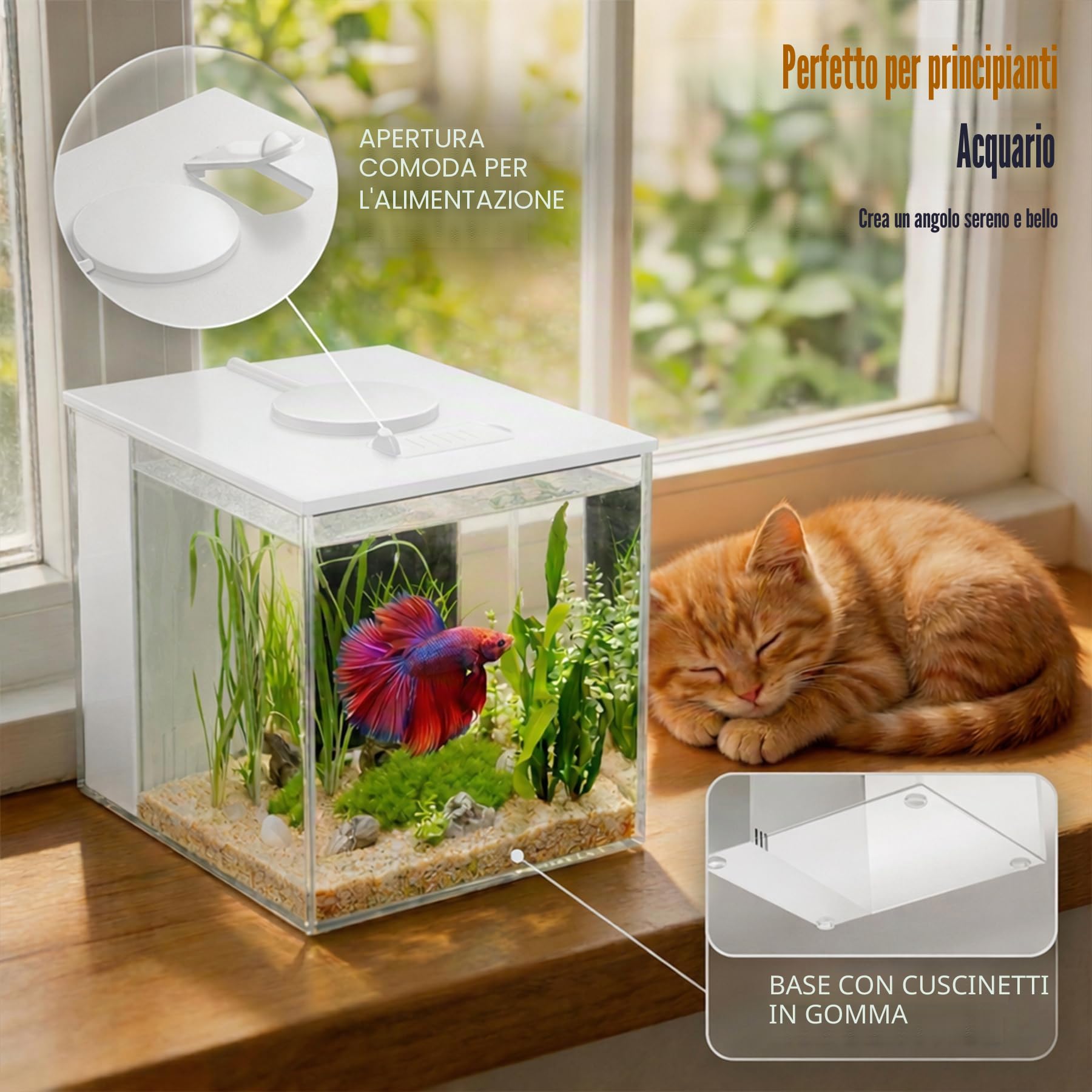 Vehipa 2,9 L Acquario Completo per Betta, Mini Acquario Completo con Pompa Filtro e Luce LED(Bianco)