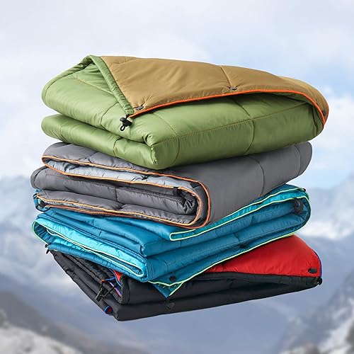 Miniatura 7 de Manta de camping plegable para exteriores, manta de viaje ligera, manta alternativa de plumón impermeable de doble cara con cierres de presión, 75 x
