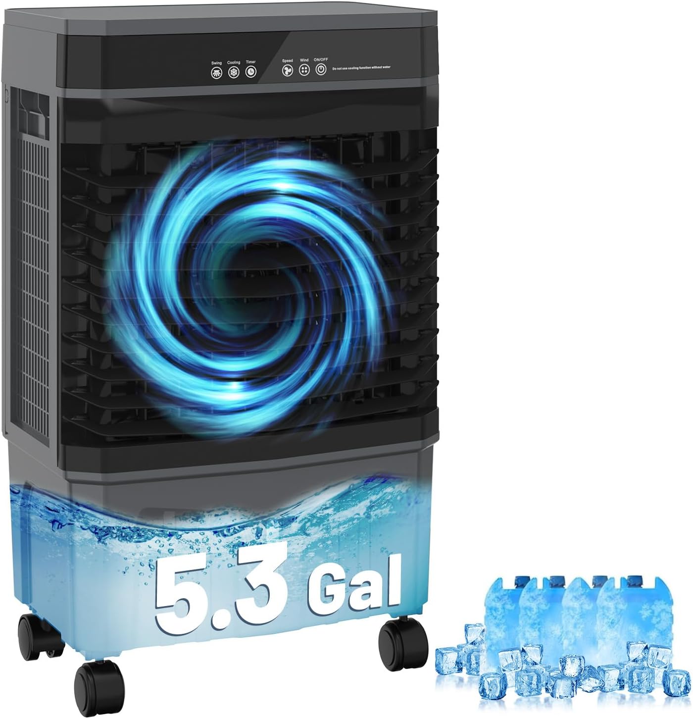 Auertech 5.3 Gal Swamp Cooler, 1800 CFM Evaporative Air Cooler with Water Tank & 4 Ice Packs, Evaporative Cooler with 12H Timer, 120°Oscillation, Portable Cooling Fan for Bedroom Home Office Garage