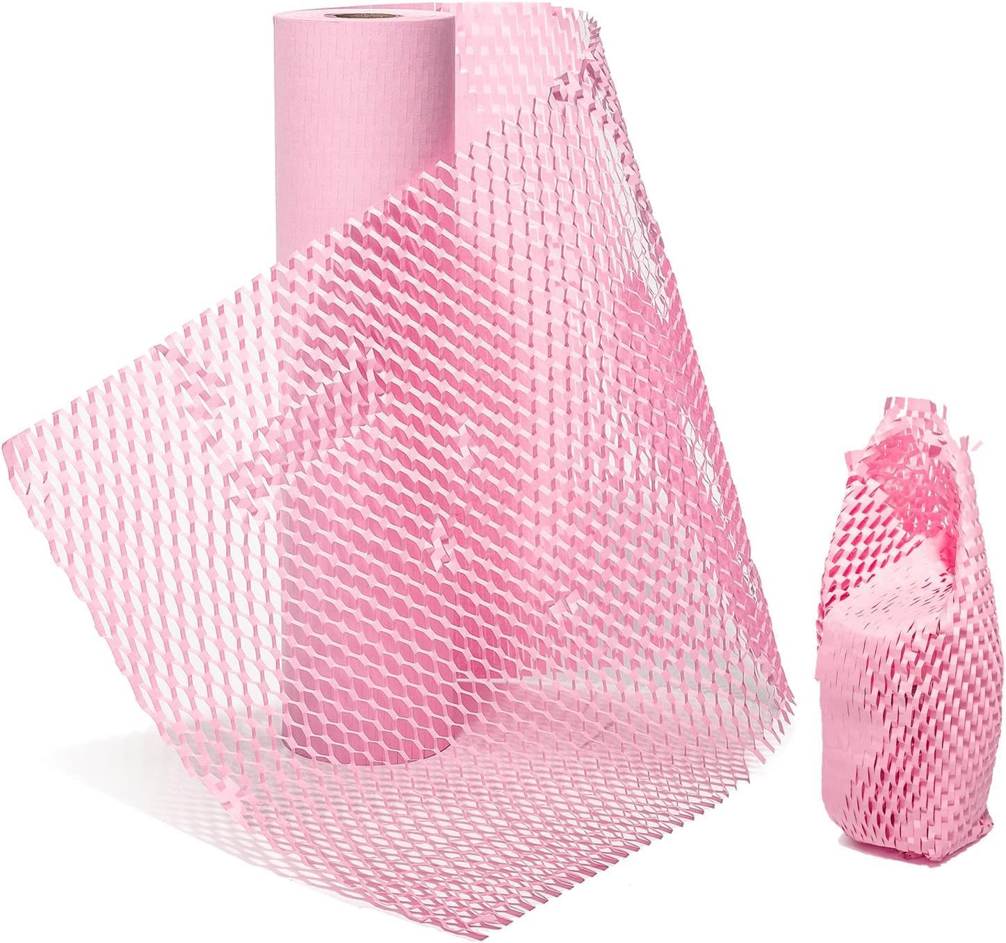 Wabenverpackungspapier, Rosa, 25,4 x 114,7 cm, Verpackung für Umzug, Versandverpackung, recycelbares Umzugszubehör mit zerbrechlichen Aufkleber-Etiketten und Bindfaden, Rosa, 25,4 x 114,7 cm
